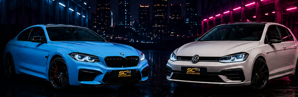 BMW und Volkswagen Golf bei Nacht